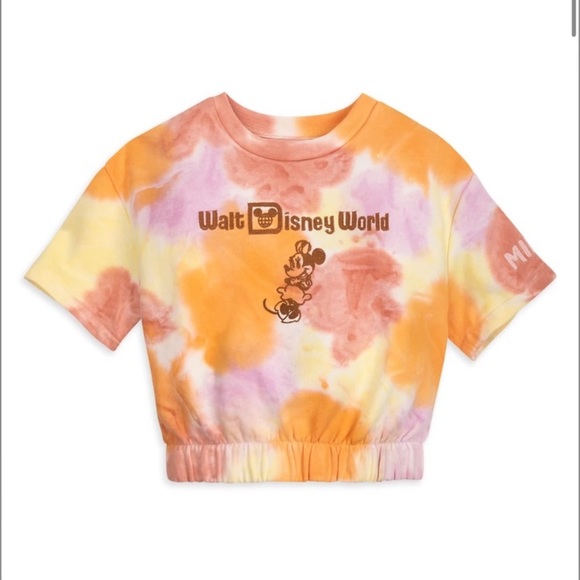 Disney Tops - DISNEY Minnie Mouse Disneyland Resort Tie Dye Crop Short Sleeve Sweatshirt
